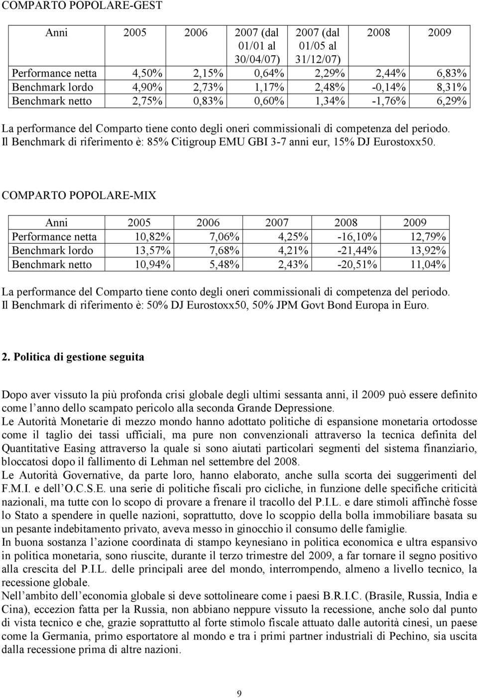 Il Benchmark di riferimento è: 85% Citigroup EMU GBI 3-7 anni eur, 15% DJ Eurostoxx50.