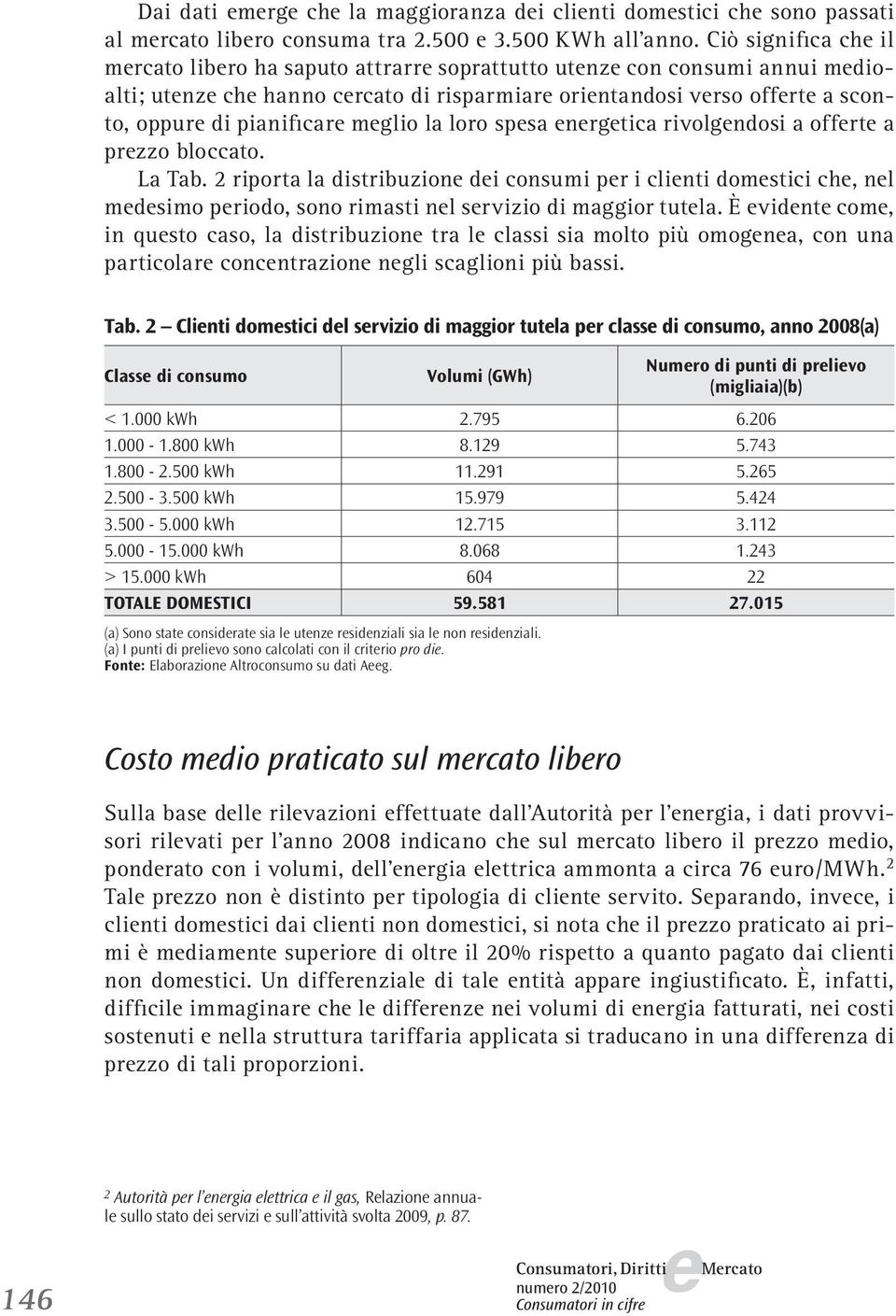 spsa nrgtica rivolgndosi a offrt a przzo bloccato. La Tab. 2 riporta la distribuzion di consumi pr i clinti domstici ch, nl mdsimo priodo, sono rimasti nl srvizio di maggior tutla.