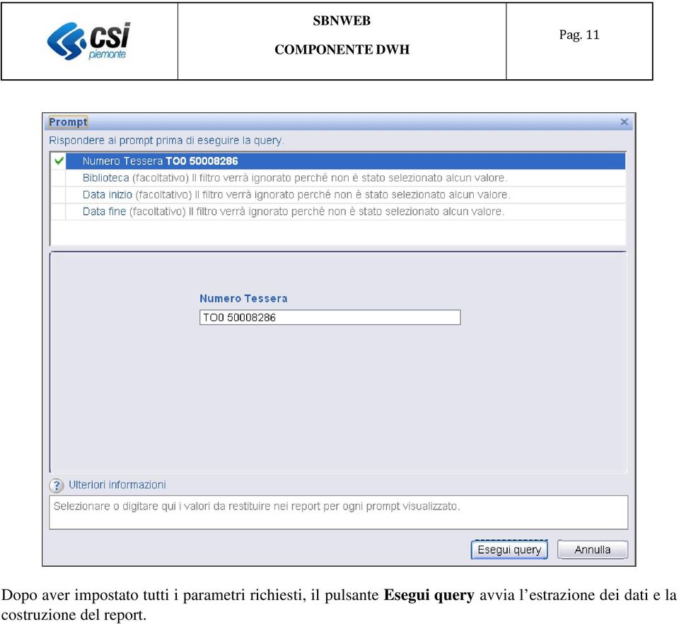 Esegui query avvia l estrazione