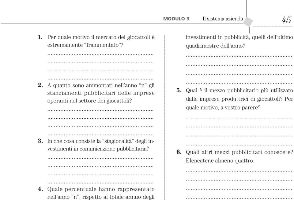 In che cosa consiste la stagionalità degli investimenti in comunicazione pulicitaria? 4.