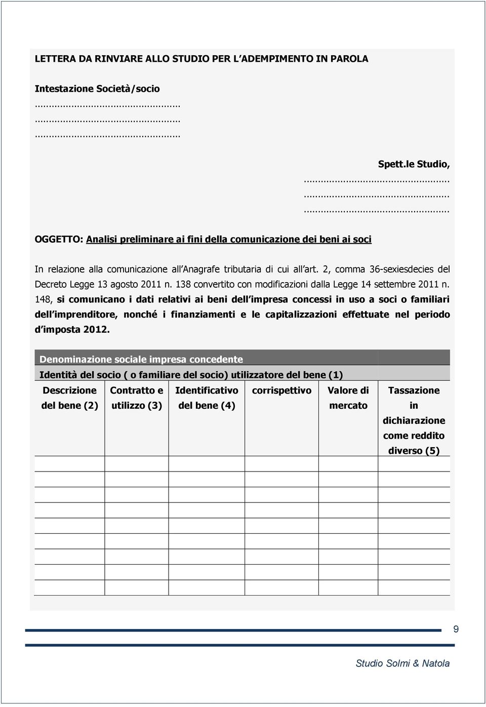 2, comma 36-sexiesdecies del Decreto Legge 13 agosto 2011 n. 138 convertito con modificazioni dalla Legge 14 settembre 2011 n.