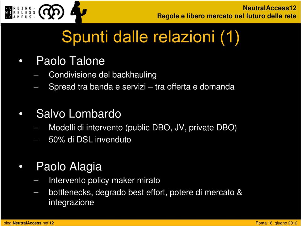 (public DBO, JV, private DBO) 50% di DSL invenduto Paolo Alagia Intervento