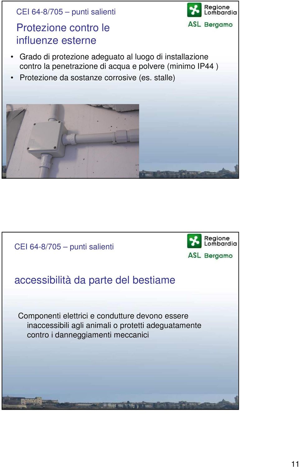 (es. stalle) CEI 64-8/705 punti salienti accessibilità da parte del bestiame Componenti elettrici e