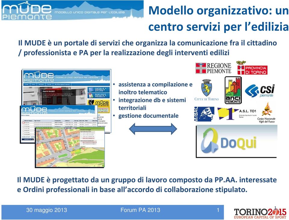 telematico integrazione db e sistemi territoriali gestione documentale Il MUDE è progettato da un gruppo di lavoro