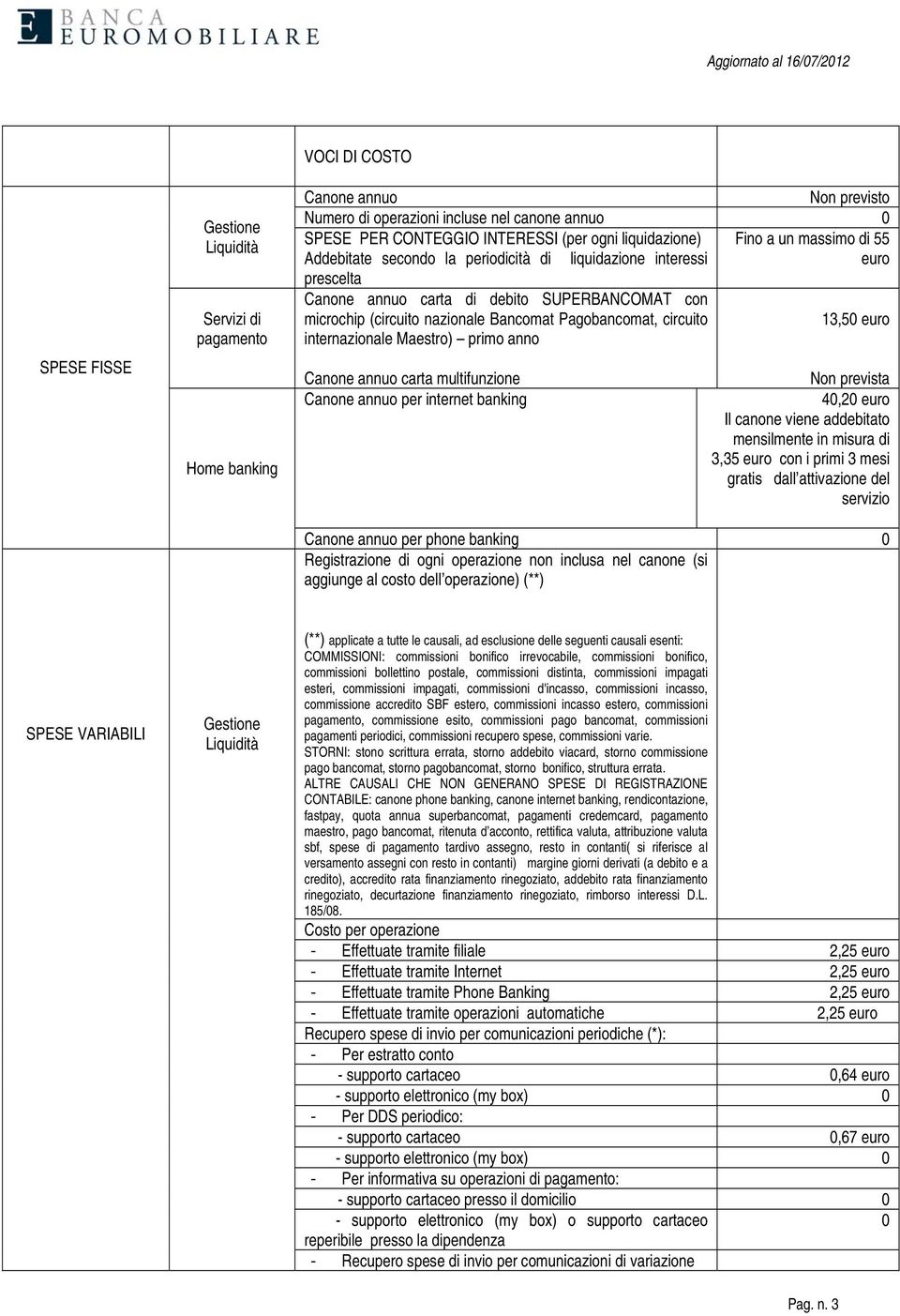 Pagobancomat, circuito 13,50 euro internazionale Maestro) primo anno Canone annuo carta multifunzione Canone annuo per internet banking Non prevista 40,20 euro Il canone viene addebitato mensilmente