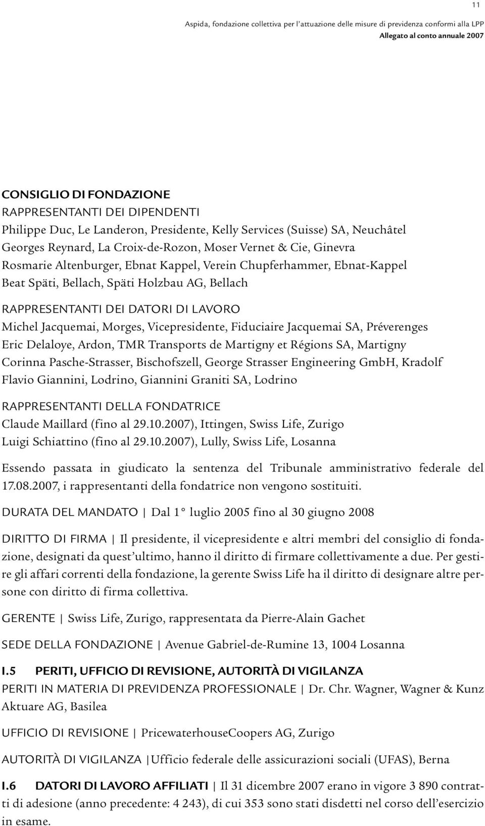 Späti, Bellach, Späti Holzbau AG, Bellach RAPPRESENTANTI DEI DATORI DI LAVORO Michel Jacquemai, Morges, Vicepresidente, Fiduciaire Jacquemai SA, Préverenges Eric Delaloye, Ardon, TMR Transports de