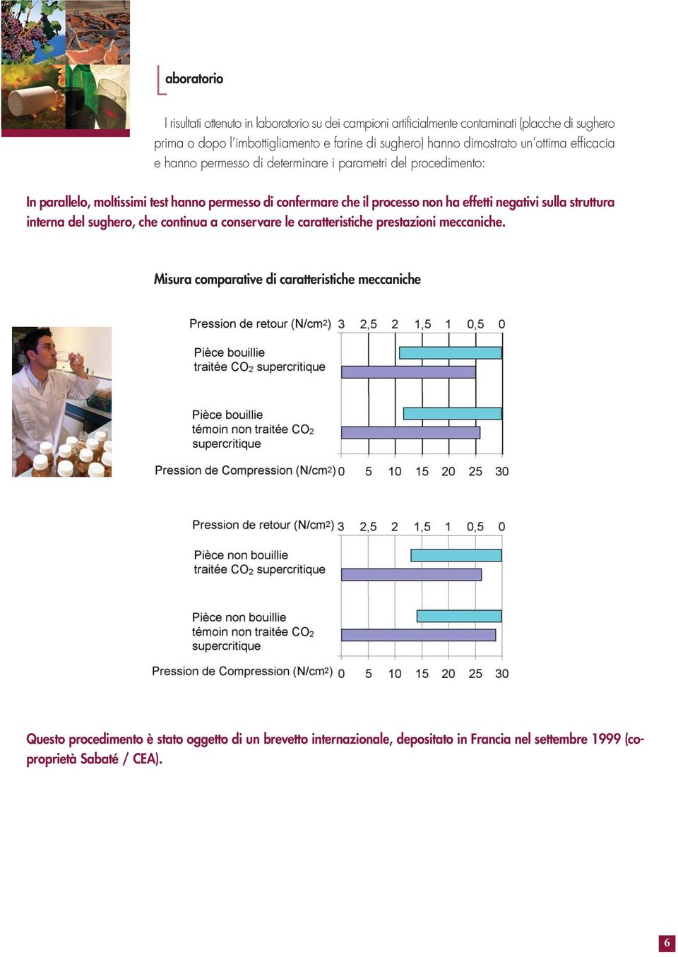 confermare che il processo non ha effetti negativi sulla struttura interna del sughero, che continua a conservare le caratteristiche prestazioni meccaniche.