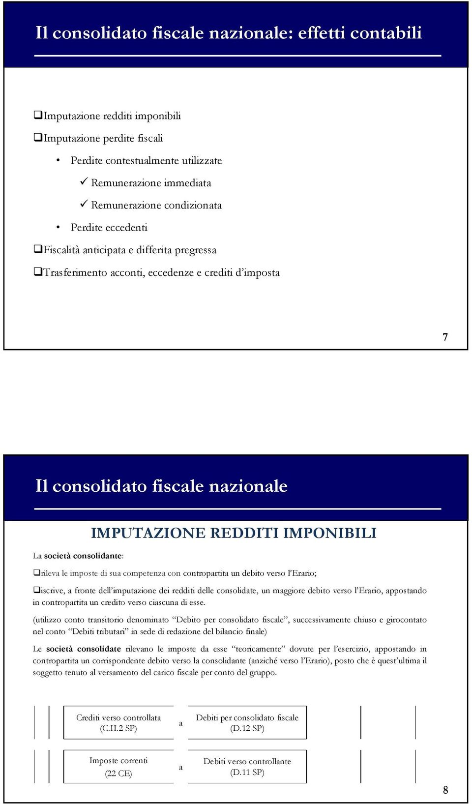 competenz con controprtit un debito verso l Errio; iscrive, fronte dell imputzione dei redditi delle consolidte, un mggiore debito verso l Errio, ppostndo in controprtit un credito verso ciscun di