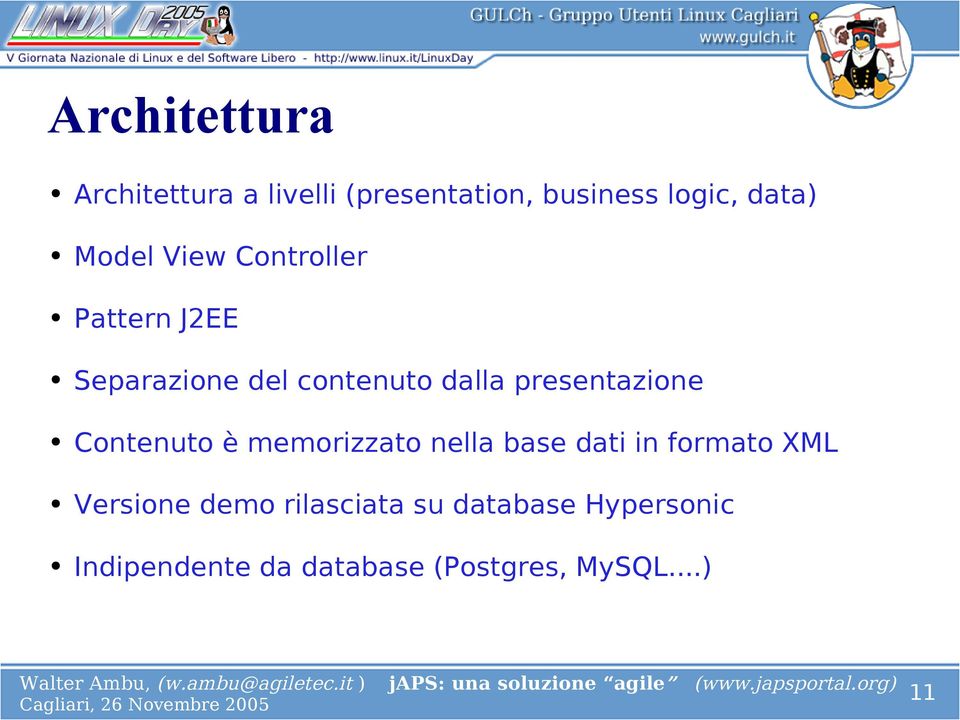 presentazione Contenuto è memorizzato nella base dati in formato XML