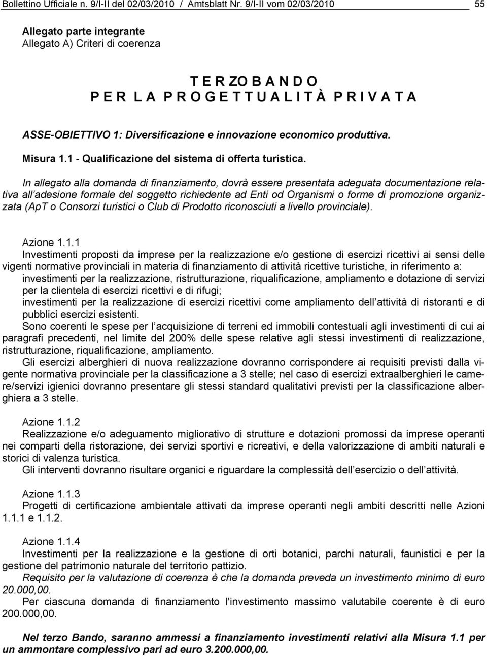 innovazione economico produttiva. Misura 1.1 - Qualificazione del sistema di offerta turistica.