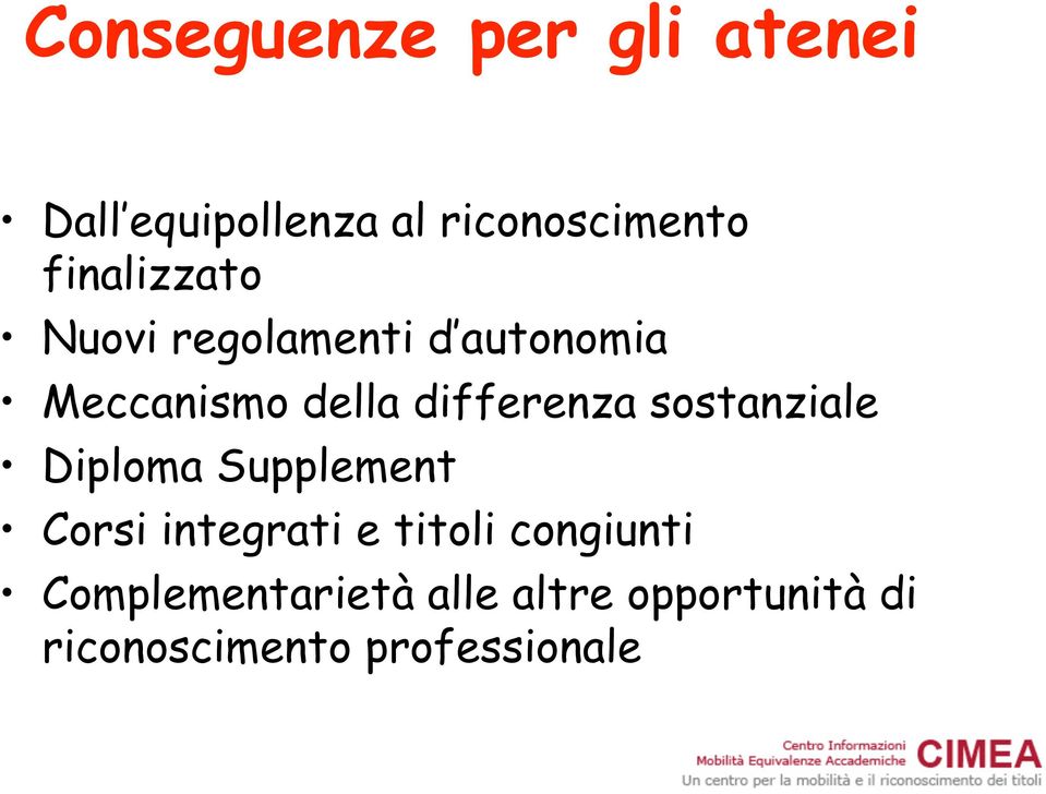 differenza sostanziale Diploma Supplement Corsi integrati e titoli