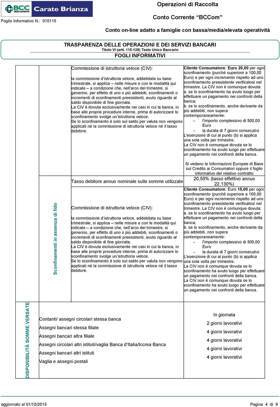 La CIV è dovuta esclusivamente nei casi in cui la banca, in base alle proprie procedure interne, prima di autorizzare lo sconfinamento svolge un istruttoria veloce.