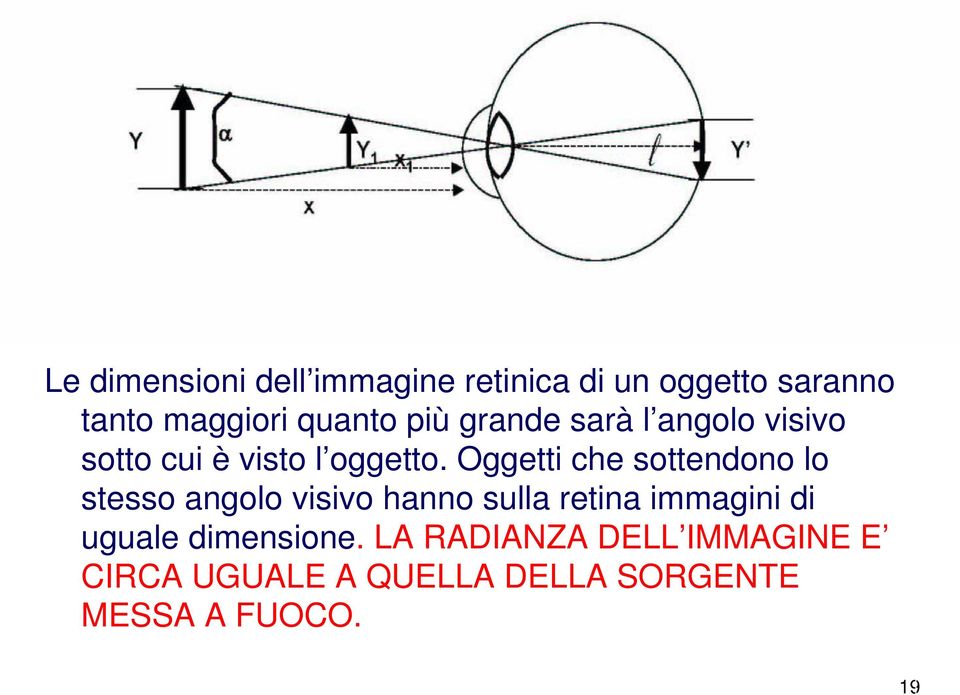 Oggetti che sottendono lo stesso angolo visivo hanno sulla retina immagini di