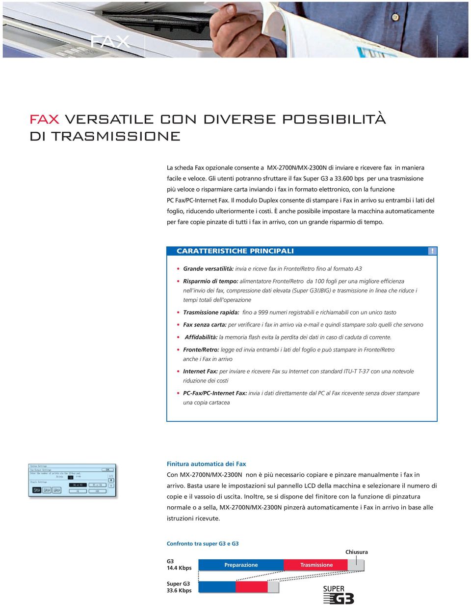 Il modulo Duplex consente di stampare i Fax in arrivo su entrambi i lati del foglio, riducendo ulteriormente i costi.