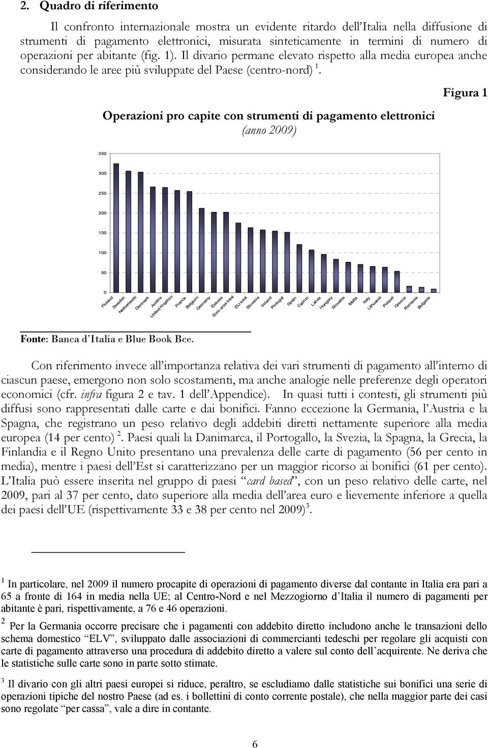 Operazioni pro capite con strumenti di pagamento elettronici (anno 2009) Figura 1 350 300 250 200 150 100 50 0 Finland Sweden Netherlands Denmark Austria United Kngdom France Belgium Germany Estonia