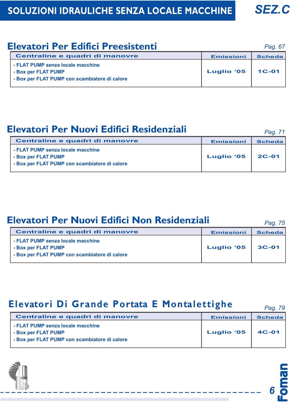 67 Scheda C-0 Elevatori Per Nuovi Edifici Residenziali Centraline e quadri di manovre - FLAT PUMP senza locale macchine - Box per FLAT PUMP - Box per FLAT PUMP con scambiatore di calore Emissioni