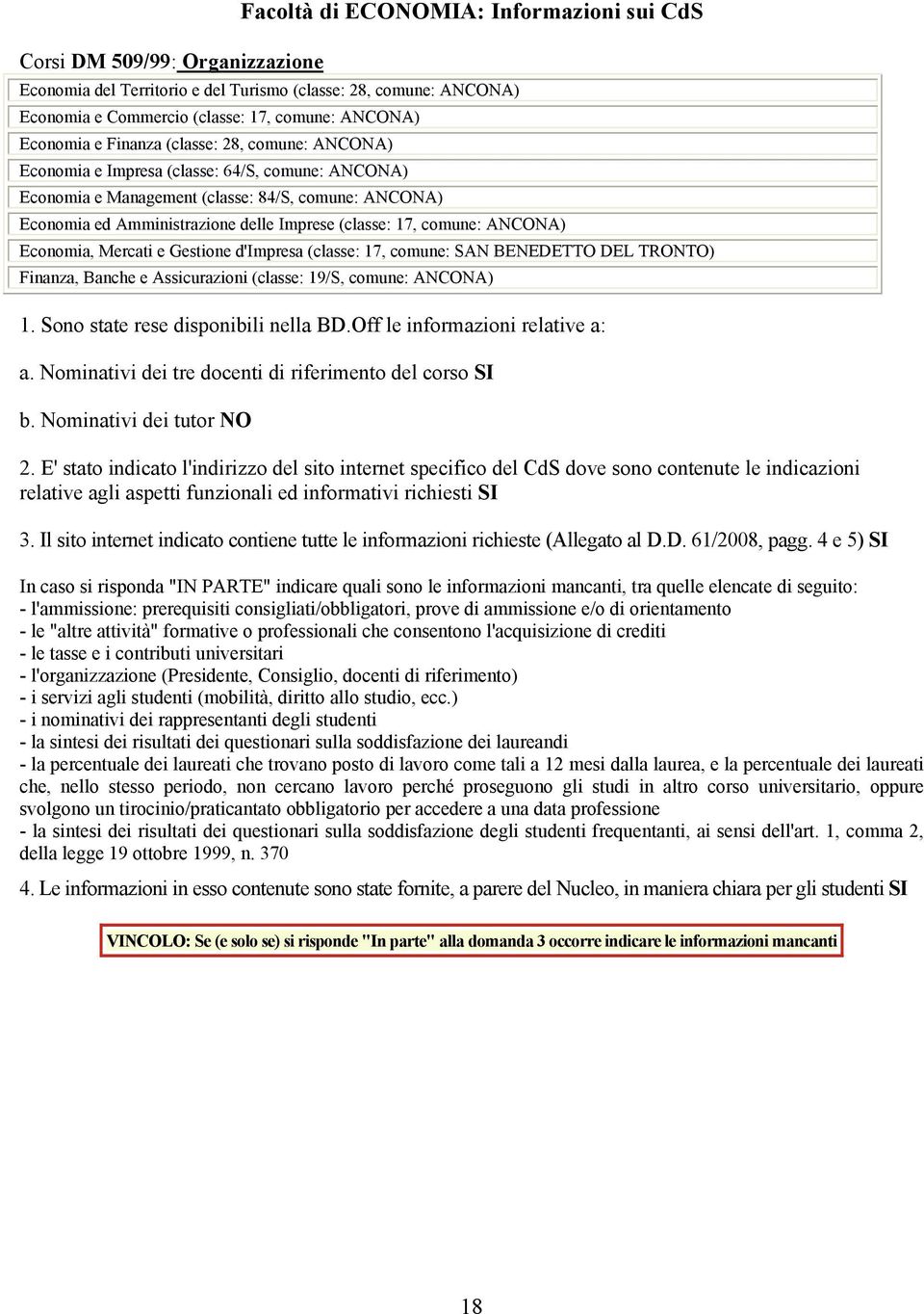 comune: ANCONA) Economia, Mercati e Gestione d'impresa (classe: 17, comune: SAN BENEDETTO DEL TRONTO) Finanza, Banche e Assicurazioni (classe: 19/S, comune: ANCONA) 1.