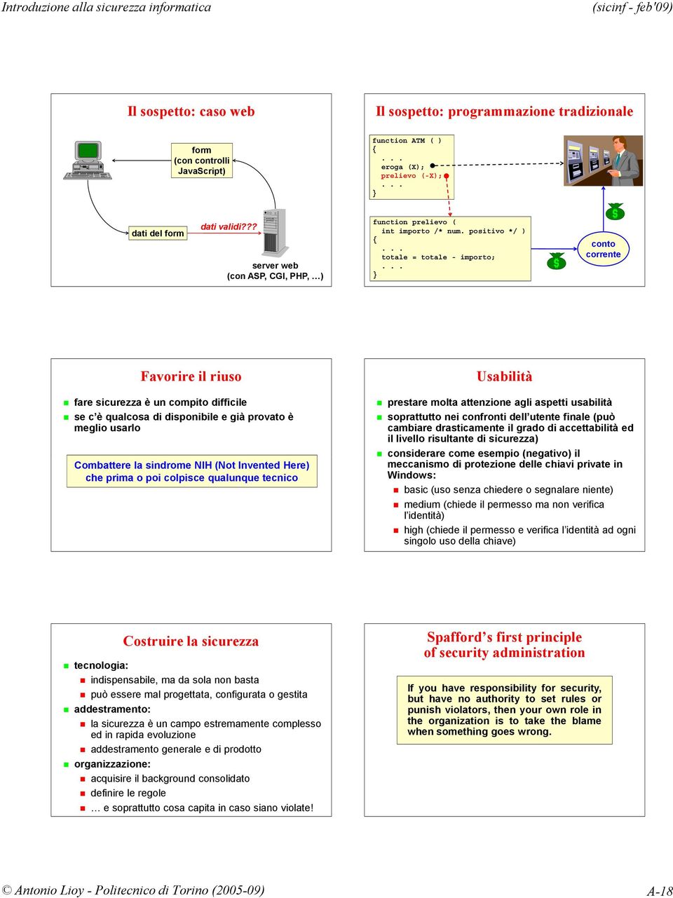 .. } conto corrente Favorire il riuso fare sicurezza è un compito difficile se c è qualcosa di disponibile e già provato è meglio usarlo Combattere la sindrome NIH (Not Invented Here) che prima o poi