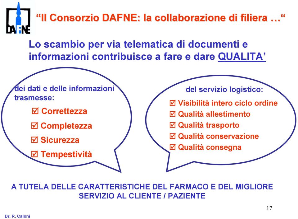 Tempestività del servizio logistico: Visibilità intero ciclo ordine Qualità allestimento Qualità trasporto