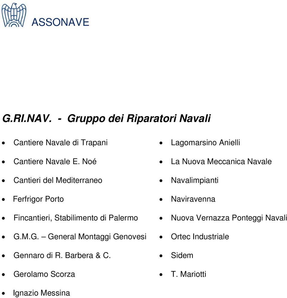 Noé La Nuova Meccanica Navale Cantieri del Mediterraneo Navalimpianti Ferfrigor Porto Naviravenna