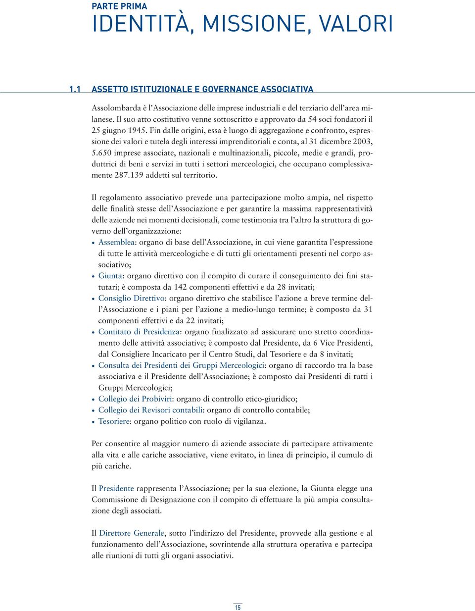 Fin dalle origini, essa è luogo di aggregazione e confronto, espressione dei valori e tutela degli interessi imprenditoriali e conta, al 31 dicembre 2003, 5.