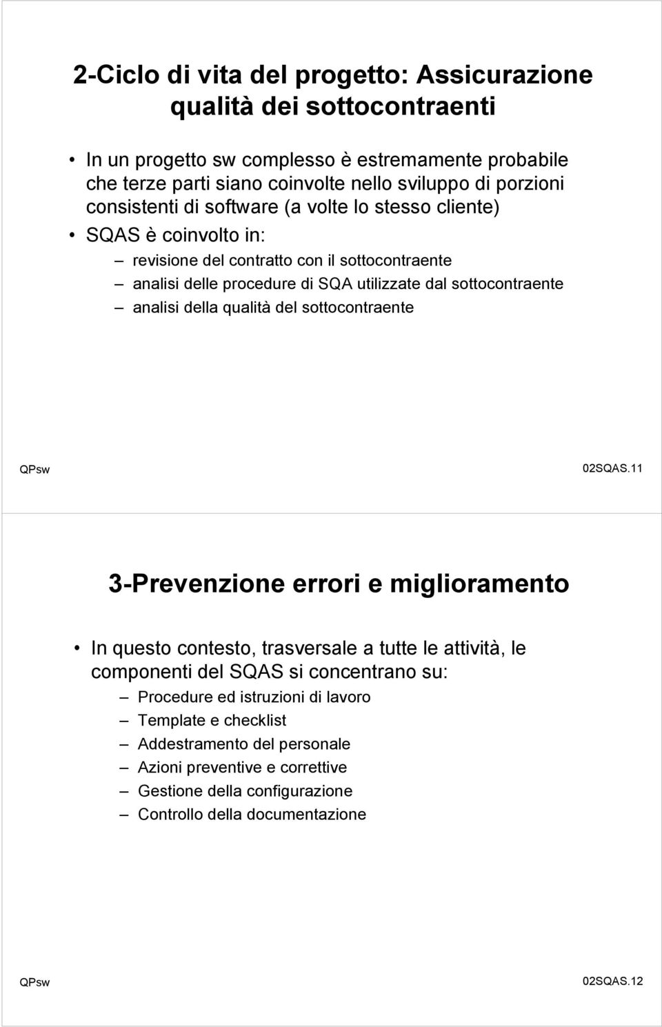 analisi della qualità del sottocontraente 02SQAS.