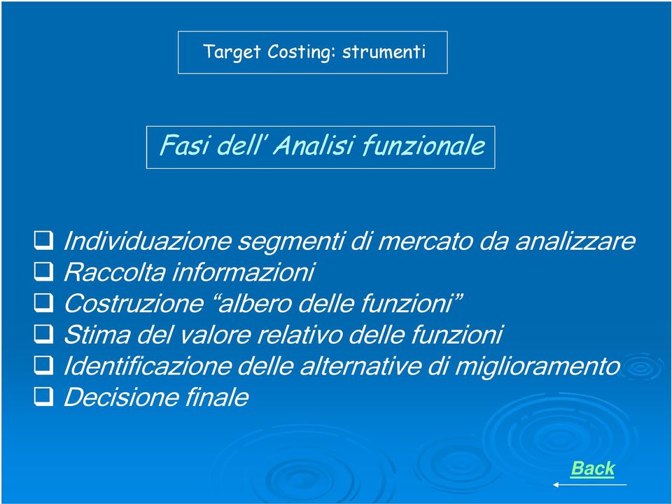 informazioni Costruzione albero delle funzioni Stima del valore