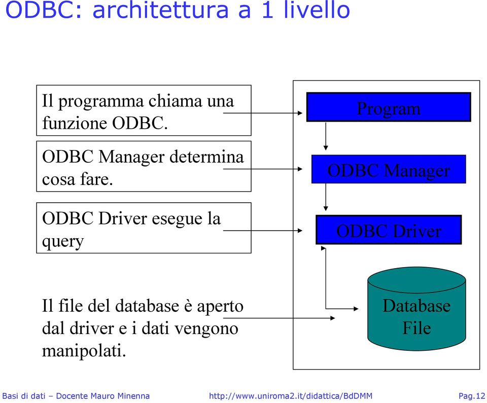 ODBC Driver esegue la query Program ODBC Manager ODBC Driver Il