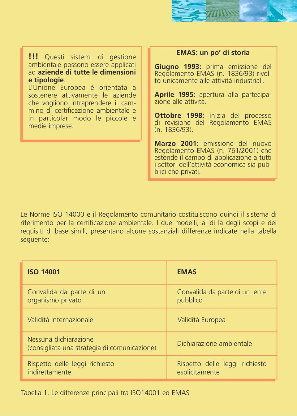 EMAS: un po di storia Giugno 1993: prima emissione del Regolamento EMAS (n. 1836/93) rivolto unicamente alle attività industriali. Aprile 1995: apertura alla partecipazione alle attività.