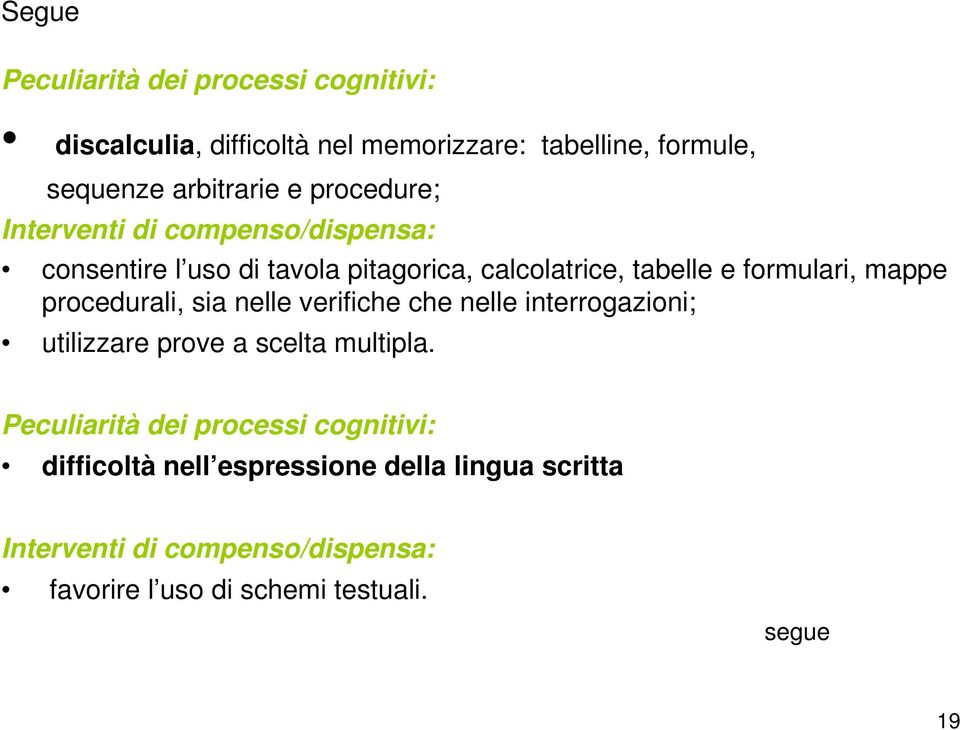 procedurali, sia nelle verifiche che nelle interrogazioni; utilizzare prove a scelta multipla.