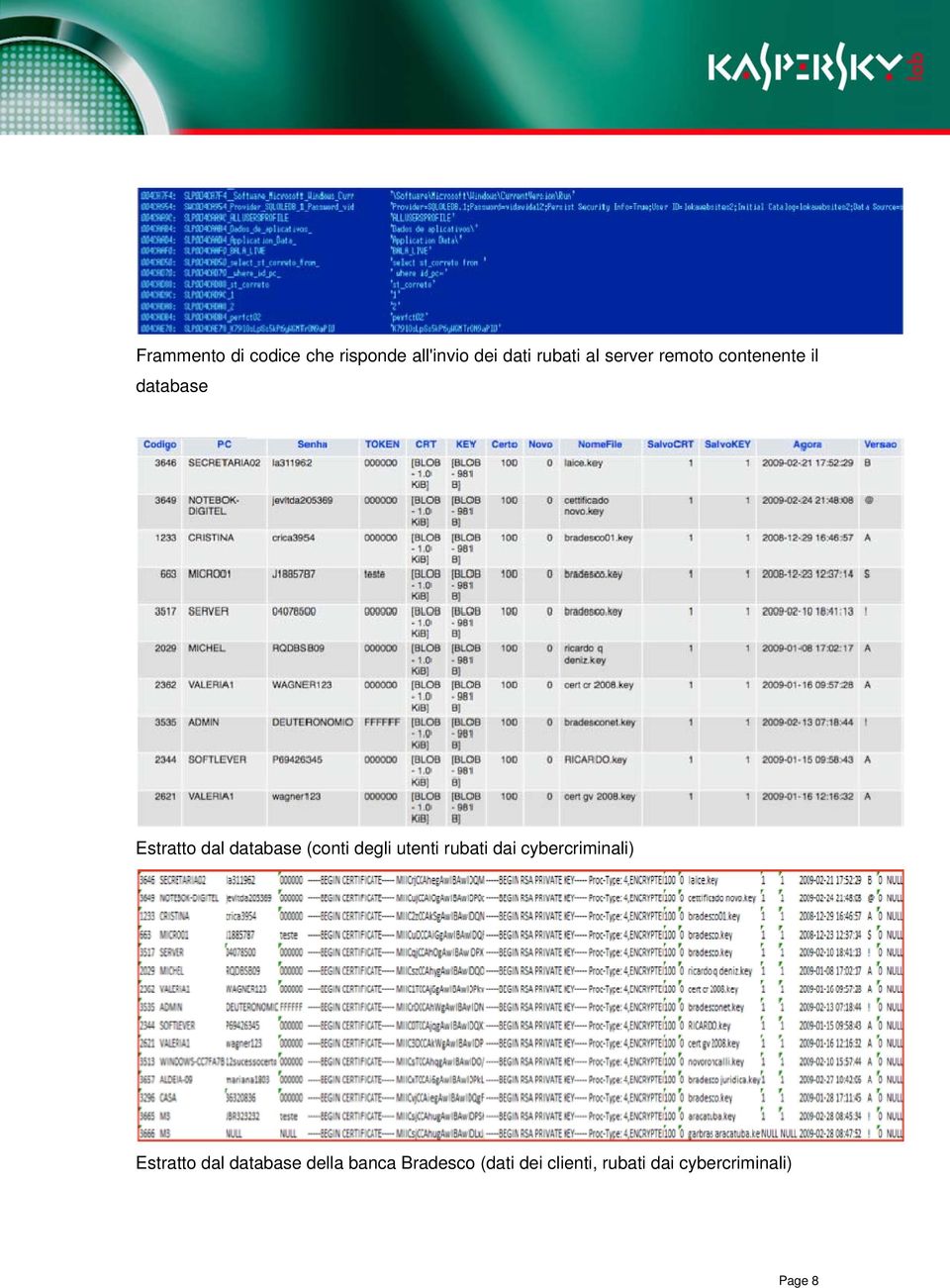 degli utenti rubati dai cybercriminali) Estratto dal database