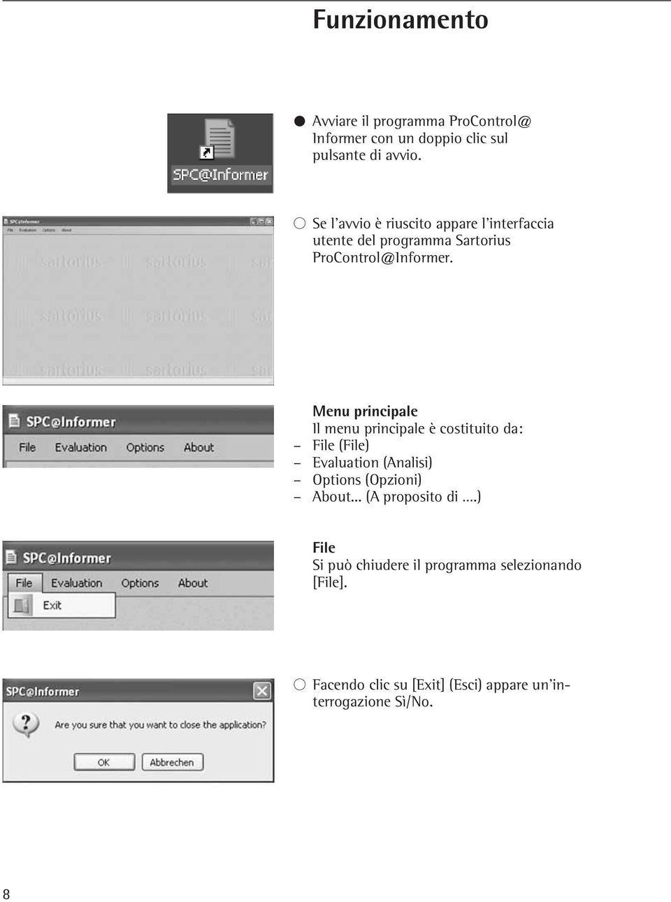 Menu principale Il menu principale è costituito da: File (File) Evaluation (Analisi) Options (Opzioni) About.