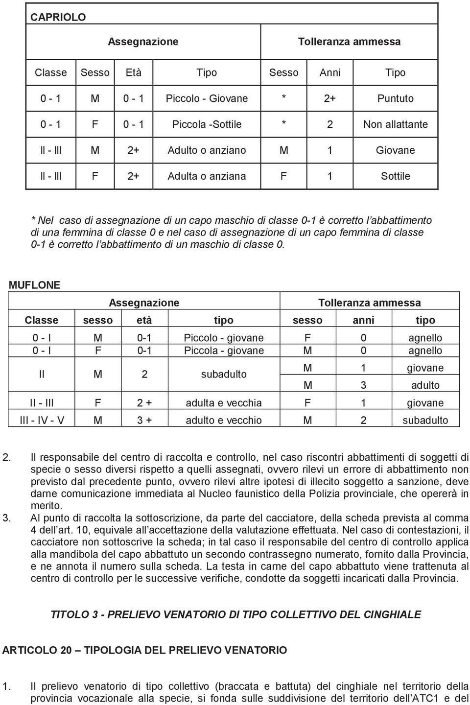 capo femmina di classe 0-1 è corretto l abbattimento di un maschio di classe 0.