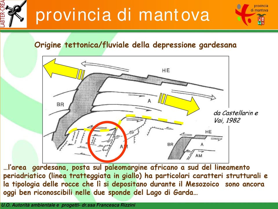 tratteggiata in giallo) ha particolari caratteri strutturali e la tipologia delle rocce che