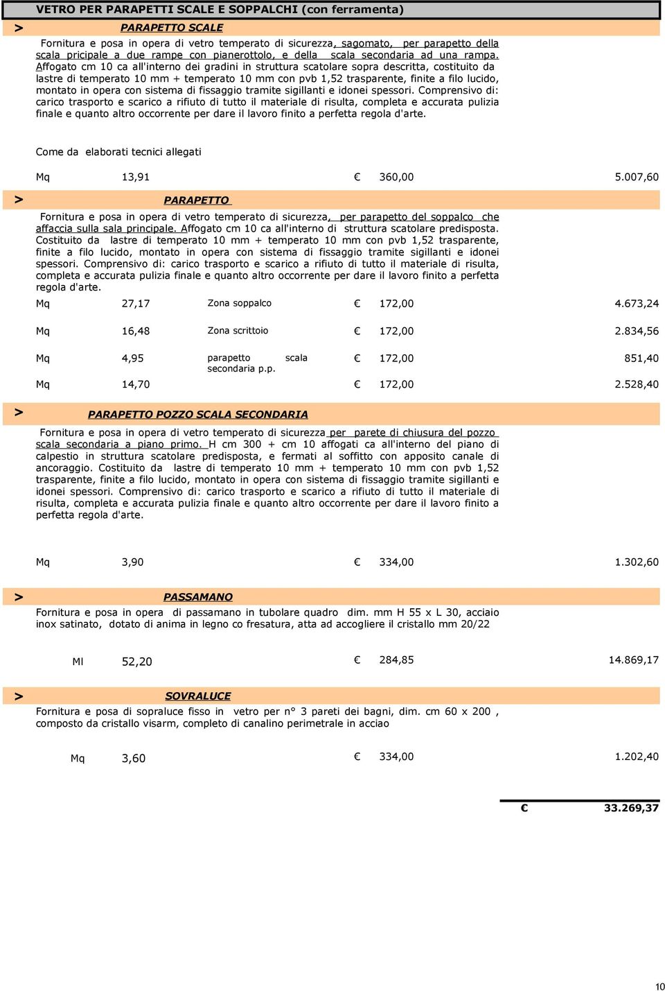 Affogato cm 10 ca all'interno dei gradini in struttura scatolare sopra descritta, costituito da lastre di temperato 10 mm + temperato 10 mm con pvb 1,52 trasparente, finite a filo lucido, montato in