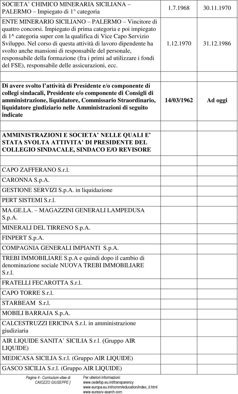 Nel corso di questa attività di lavoro dipendente ha svolto anche mansioni di responsabile del personale, responsabile della formazione (fra i primi ad utilizzare i fondi del FSE), responsabile delle