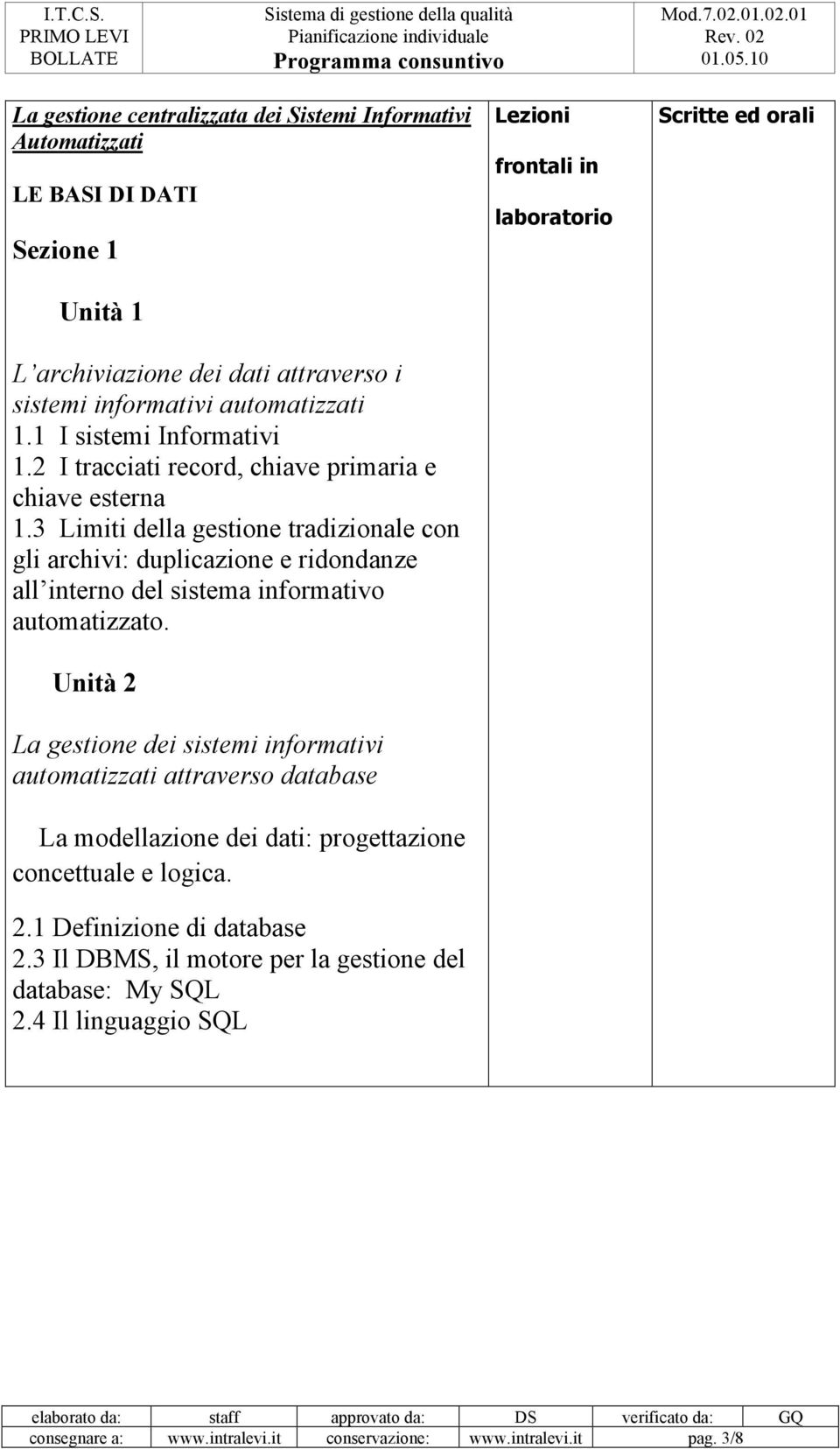 3 Limiti della gestione tradizionale con gli archivi: duplicazione e ridondanze all interno del sistema informativo automatizzato.