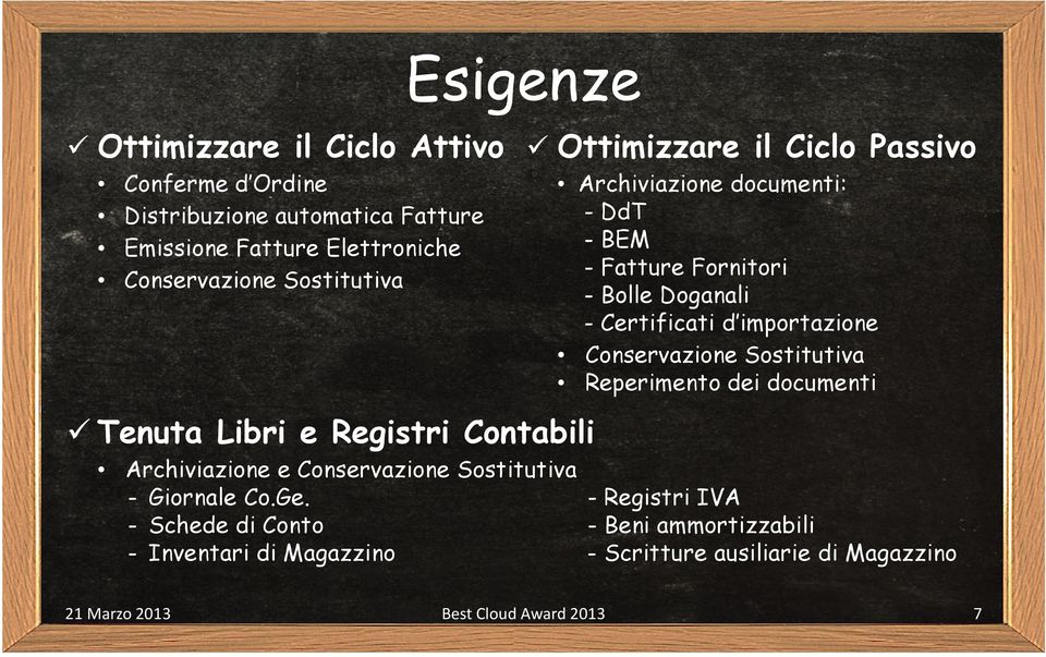 Certificati d importazione Conservazione Sostitutiva Reperimento dei documenti Tenuta Libri e Registri Contabili Archiviazione e