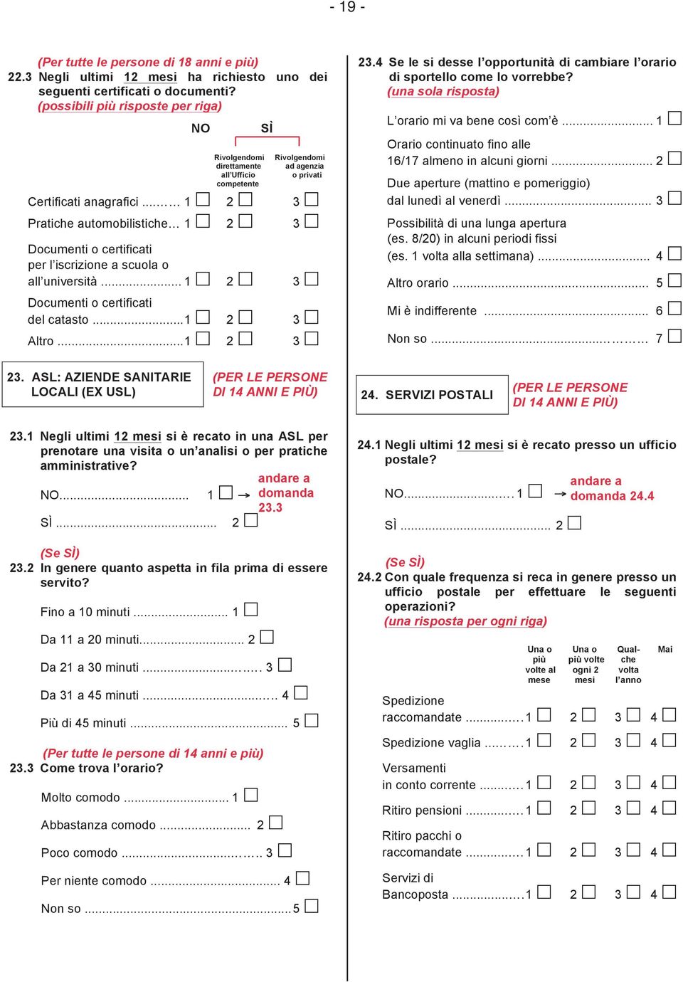 .. 1 2 3 Pratiche automoilistiche 1 2 3 Documenti o certificati per l iscrizione a scuola o all università... 1 2 3 Documenti o certificati del catasto... 1 2 3 Altro... 1 2 3 23.