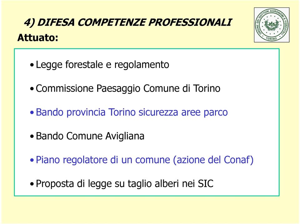 Torino sicurezza aree parco Bando Comune Avigliana Piano regolatore