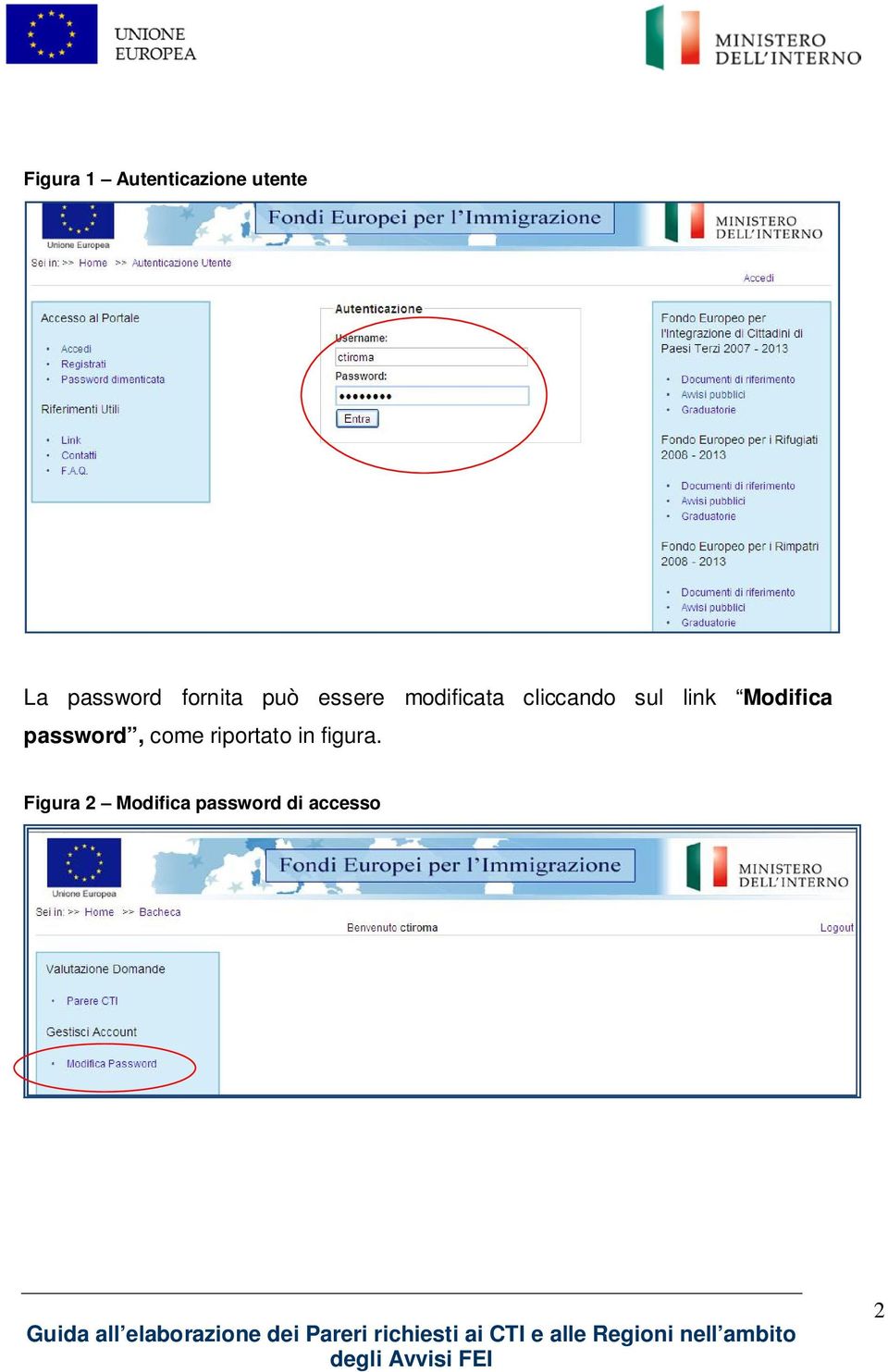 link Modifica password, come riportato in