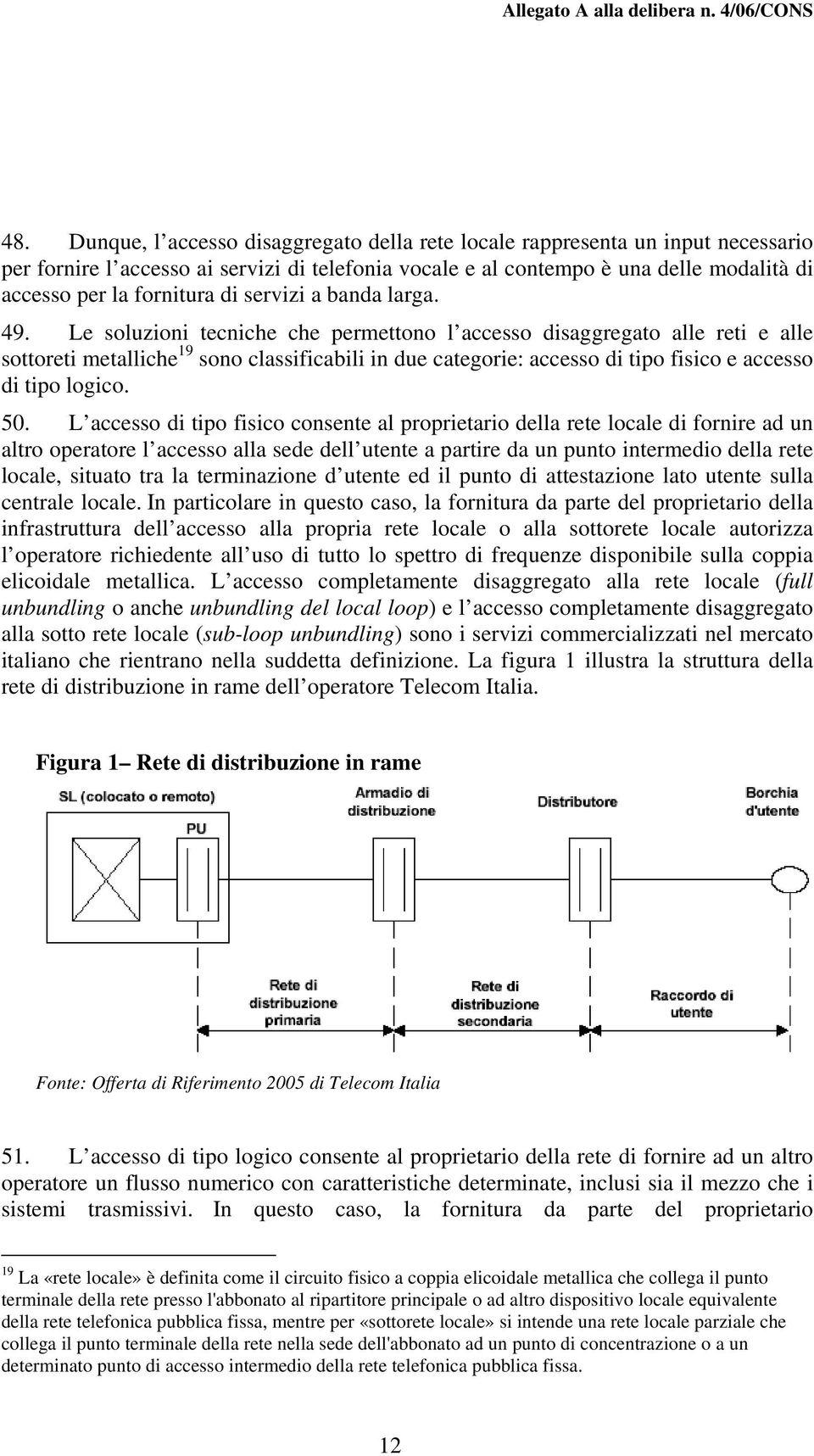 Le soluzioni tecniche che permettono l accesso disaggregato alle reti e alle sottoreti metalliche 19 sono classificabili in due categorie: accesso di tipo fisico e accesso di tipo logico. 50.