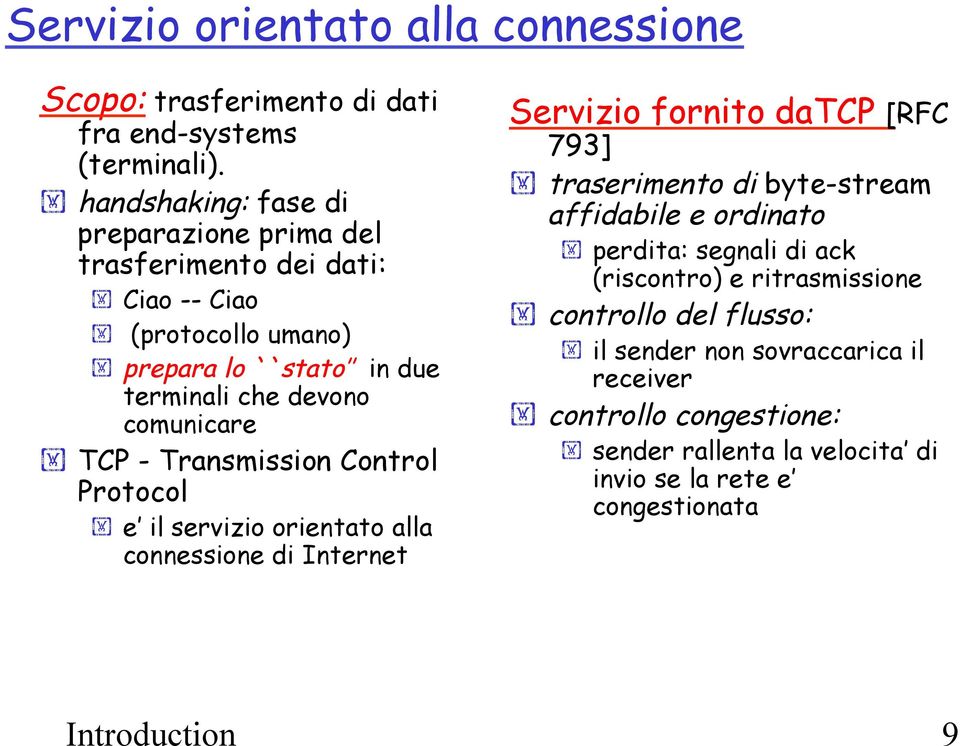 prepara lo ``stato in due terminali che devono comunicare! TCP - Transmission Control Protocol!