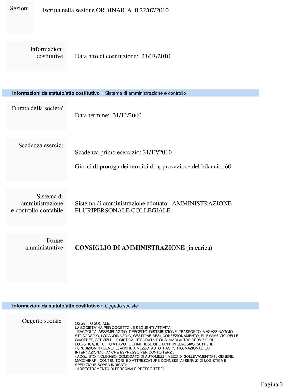 controllo contabile Sistema di amministrazione adottato: AMMINISTRAZIONE PLURIPERSONALE COLLEGIALE Forme amministrative CONSIGLIO DI AMMINISTRAZIONE (in carica) Informazioni da statuto/atto