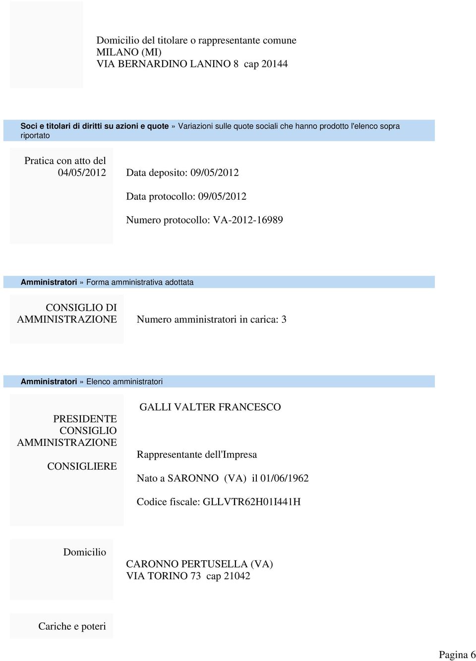 amministrativa adottata CONSIGLIO DI AMMINISTRAZIONE Numero amministratori in carica: 3 Amministratori» Elenco amministratori PRESIDENTE CONSIGLIO AMMINISTRAZIONE CONSIGLIERE GALLI