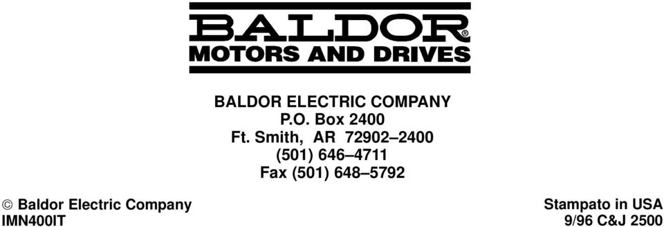 Fax (501) 648 5792 Baldor Electric