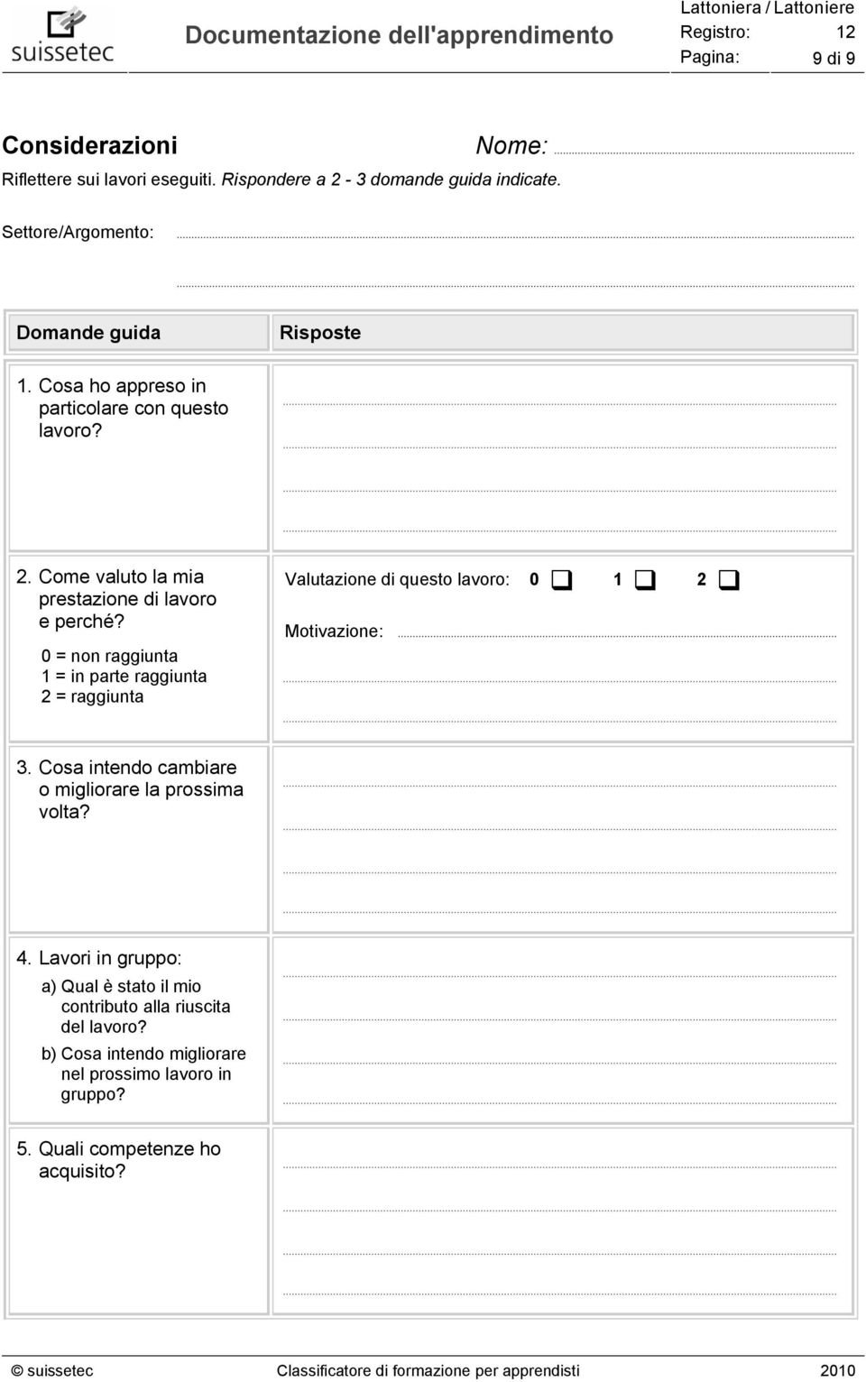 0 = non raggiunta 1 = in parte raggiunta 2 = raggiunta Valutazione di questo lavoro: 0 1 2 Motivazione:... 3.