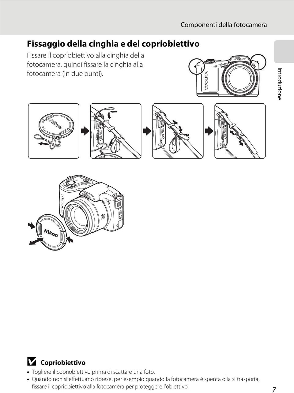 Introduzione B Copriobiettivo Togliere il copriobiettivo prima di scattare una foto.