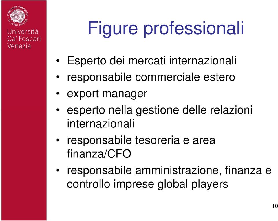 relazioni internazionali responsabile tesoreria e area finanza/cfo