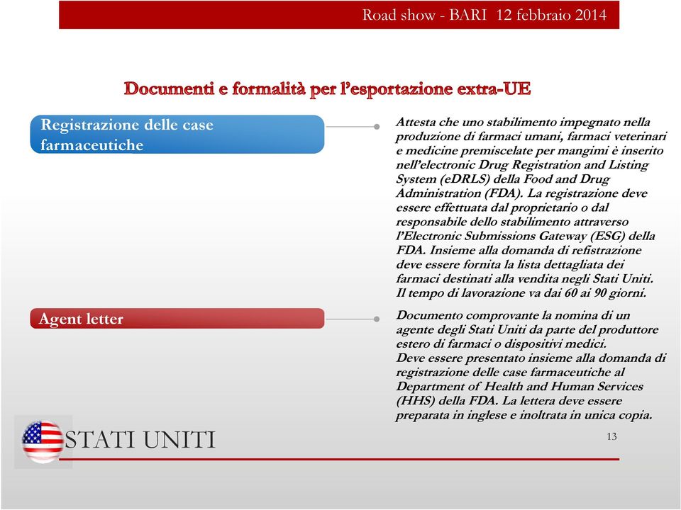 La registrazione deve essere effettuata dal proprietario o dal responsabile dello stabilimento attraverso l Electronic Submissions Gateway (ESG) della FDA.